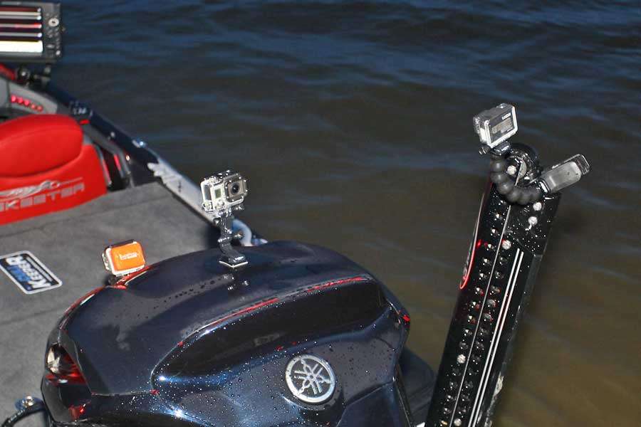 Brandon Palaniukâs motor and PowerPole are equipped with GoPro cameras. Palaniuk had about  six set up on his boat.