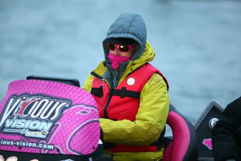 Kevin Short is all bundled up in his customary trademark pink. 