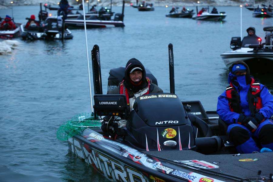 Oklahoma pro and ninth-place angler Edwin Evers is all smiles as he prepares to make it or break it to make the cut. 
