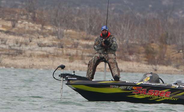 Texas angler Roy Sanford started Day Two fishing deep. 