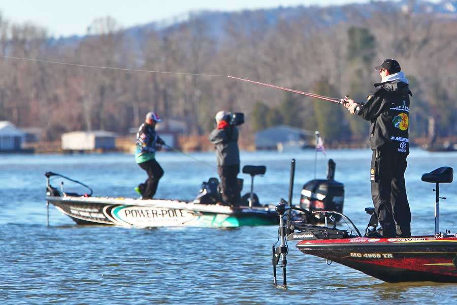 KVD casts while Lane gets hooked up. The following seven images show his catch.