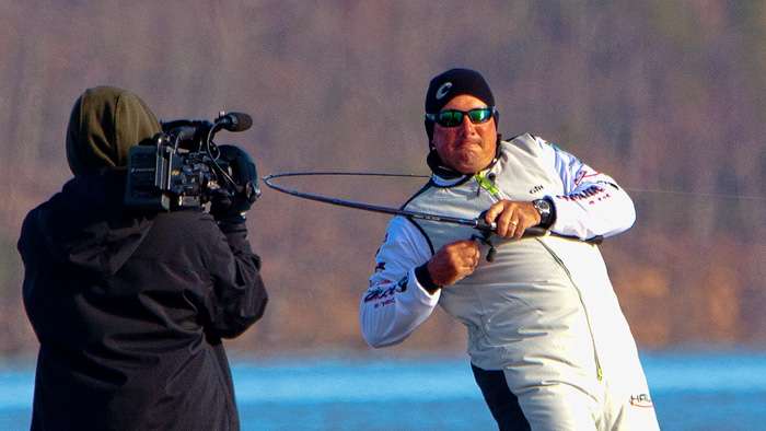 Randall Tharp leans into one of his best fish on Day 2. 