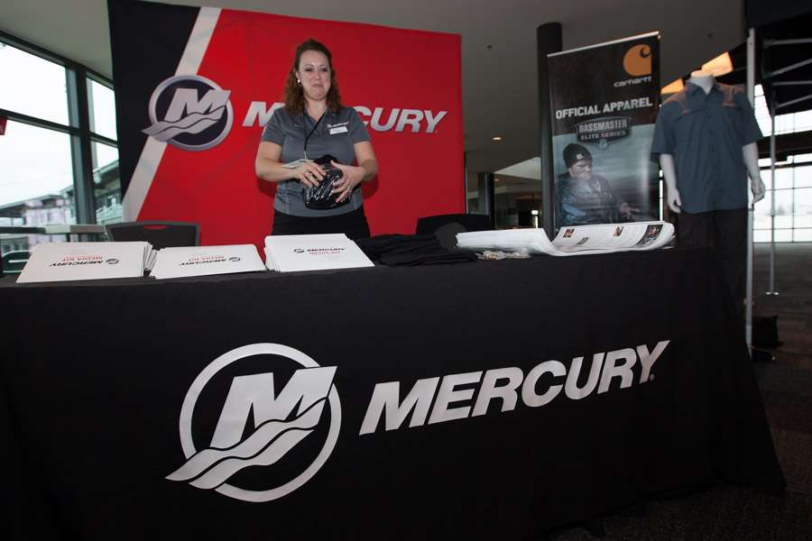 The Mercury booth is ready for the media to arrive.