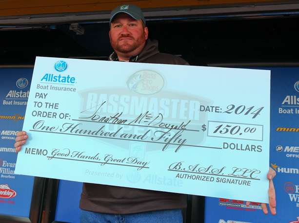 Jonathan McDougald picks up some bonus money from Allstate.