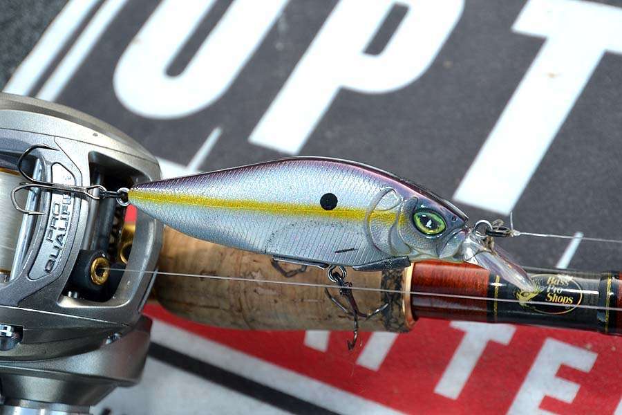 A 3/8-ounce Megabass Flat Slap in the GP Sexy Shad color produced the majority of the bass that Evers brought to the scales at the Guntersville Classic. The bait runs 3 to 4 feet deep and maintains a horizontal posture during pauses. Evers added lead tape to the lureâs belly to make it suspend during pauses.<br>
âI was fishing it over shallow milfoil and hydrilla in backwater pockets,â Evers said.