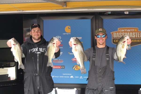 <p>Mark Hugus and Cody Hahner of Wisconsin Stevens Point take the day one lead with 19-10. </p>
