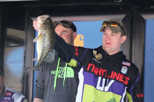 Andrew Schoenekase and Darren Smith with one fish, but itâs a 5-8.
