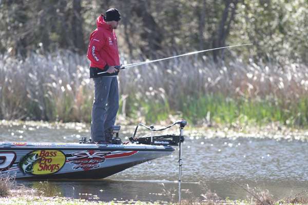 Off the lake, Jason Williamson looks for spawners.
