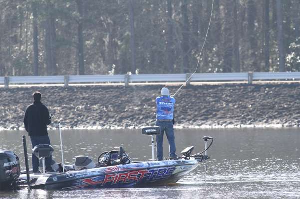 With a limit in the boat, Grigsby moved to an area down the lake where he fished for an hour without a bite.