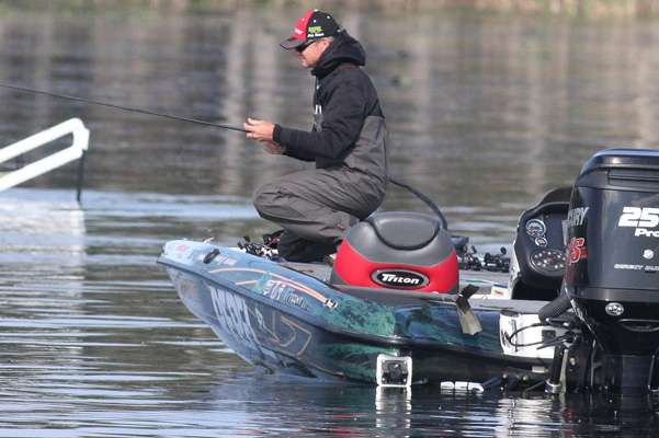 Some anglers like Gary Klein knelt on their deck to fish.