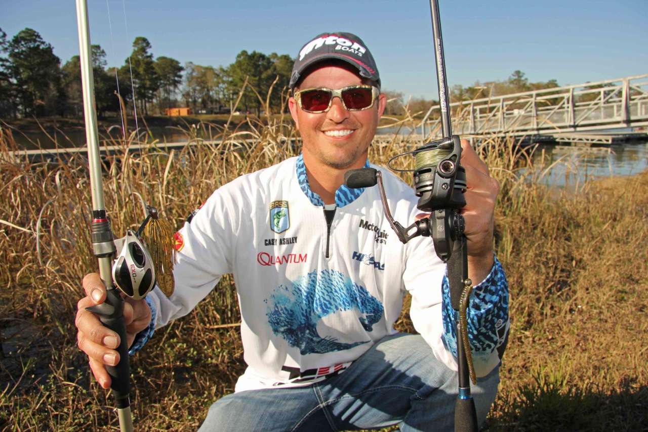 <b>TWO</b> set-ups that helped Casey Ashley win $100,000 last week on Lake Hartwell. His biggest fish bit a green pumpkin jig tied to a Quantum EXO baitcaster, but a size 30 Smoke Spinning reel rigged with a shaky head was critical to completing his 5-bass limit each day.