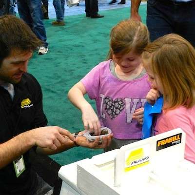 <p>"Minnow races in our booth at the #bassmasterclassic" -- <a href=