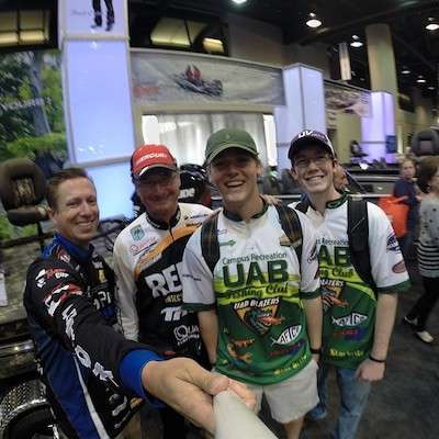 <p>"Taking #gopro selfies with the @gopro pro Brent Ehrler and 30x #bassmasterclassic Qualifier Gary Klein" -- <a href=