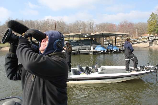 Finally the sun pops out and cameraman James Massey spins to catch a few rays. 