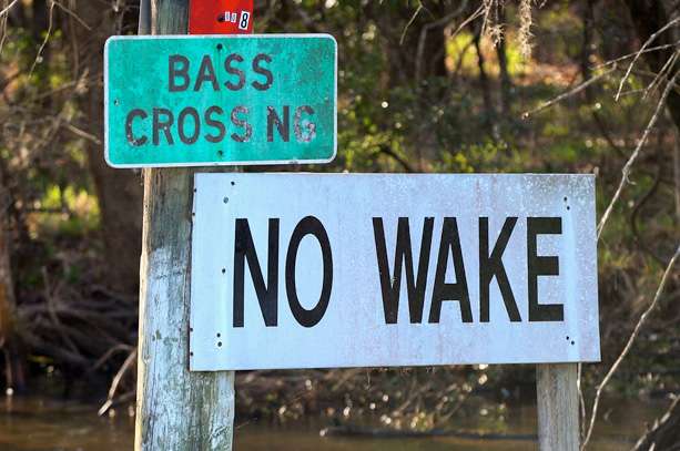 One of the signs leading into a backwater area on Lake Seminole.