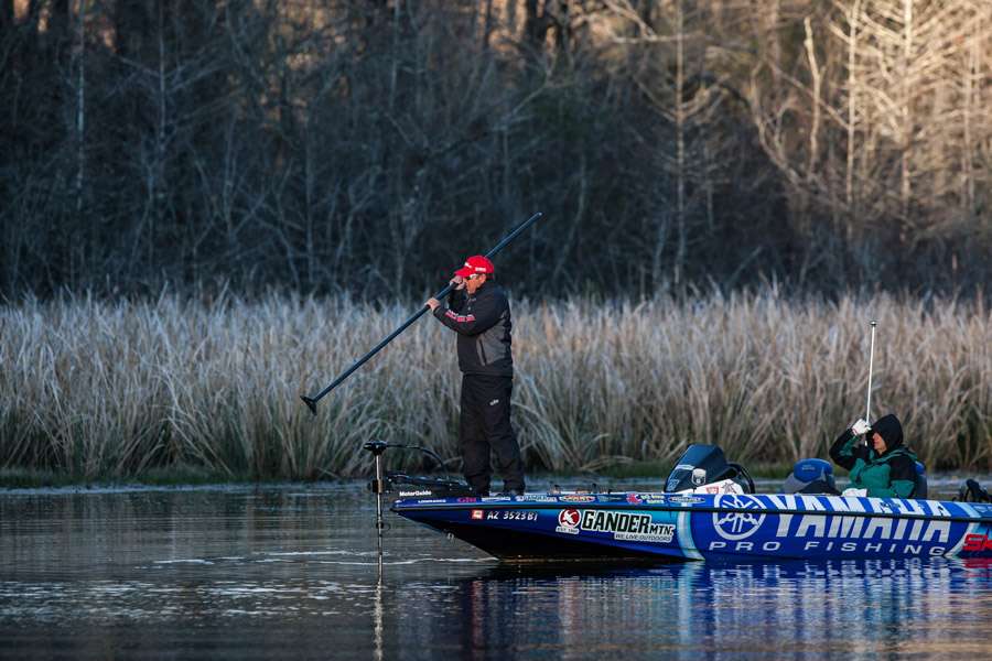 Dean Rojas is taking his time and moving ultra slow. The cold night and high winds have had an impact on the bedding fish.