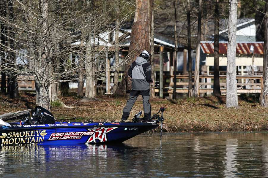 Josh Bertrand is on the lookout and is using every foot of his rig today.
