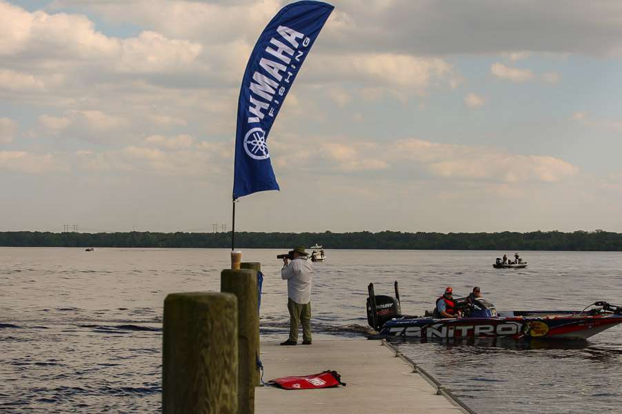 A fixture at the Elite events, Don Barone, takes a few pictures as the anglers return.