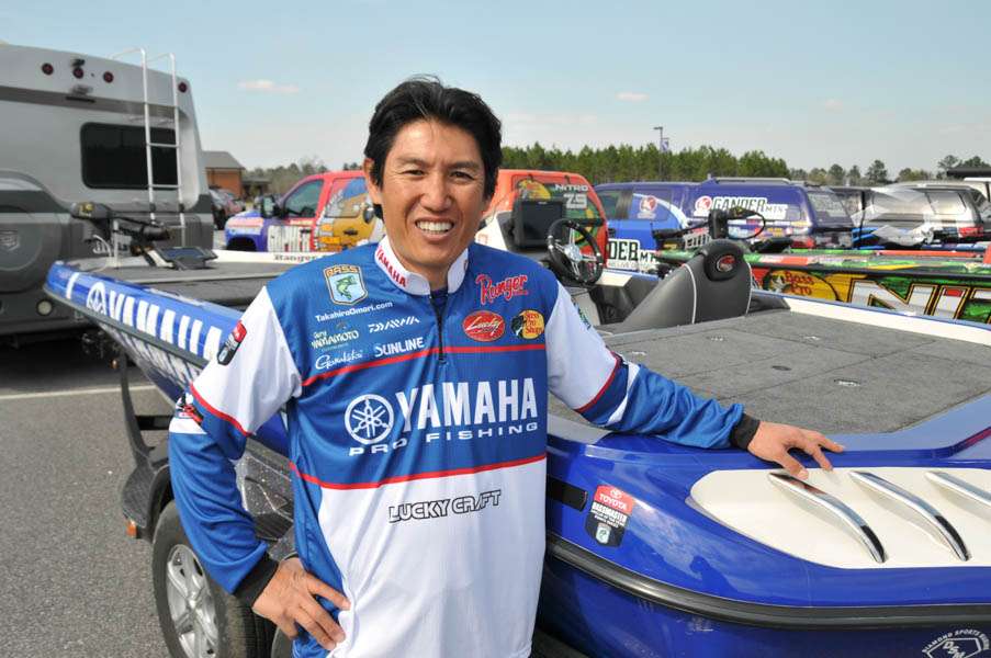 Former Classic champ Takahiro Omori with his boat and RV. 
