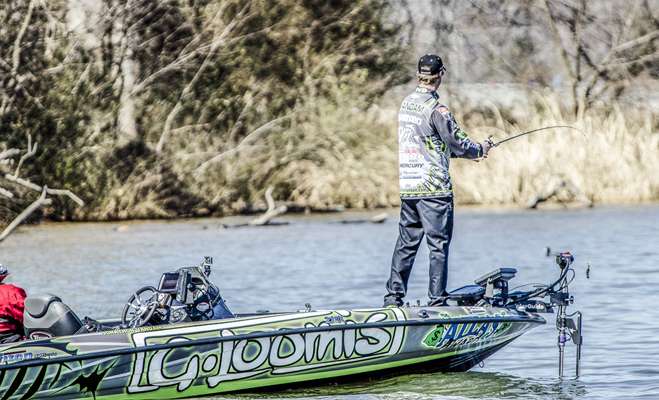 Jonathon VanDam hunting for fish in his second Classic appearance. 