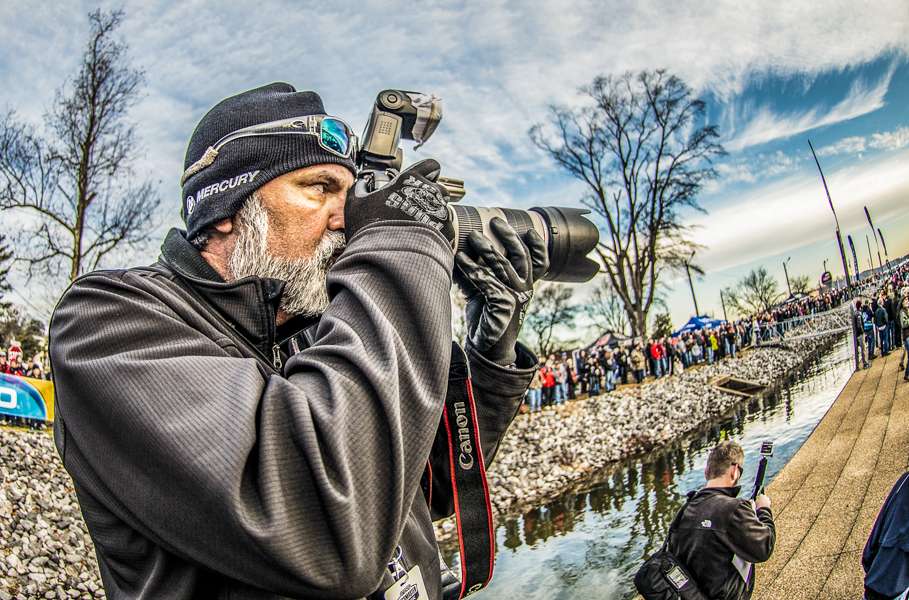 Bassmaster.com photographer James Overstreet working hard to capture the best moments of take-off. 
