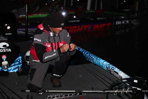 Casey Ashley checks out his tackle before getting settled in for Day 2's blast-off.