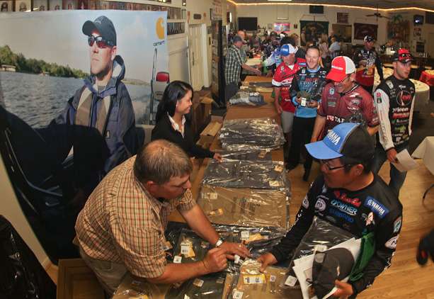 Anglers file past new Carhartt gear available on the eve of the second stop on the Bassmaster Elite Series schedule.