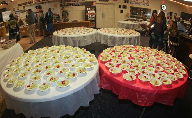 Salads and desserts were ready for serving.