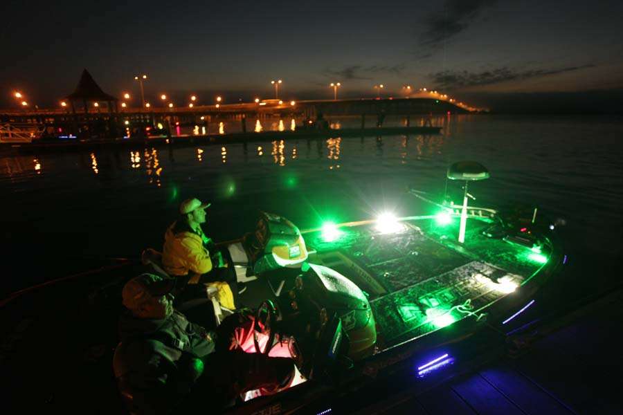 LED lights shine brightly in the pre-dawn on St. Johns River for the second Elite series event of 2014