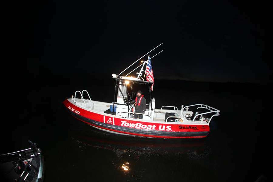 TowBoatU.S. is ready for duty in the pre-dawn morning on Smith Lake.