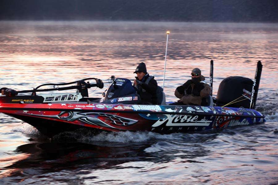 Carl Jocumsen gets ready to blast off for a promising day of fishing on Smith Lake.