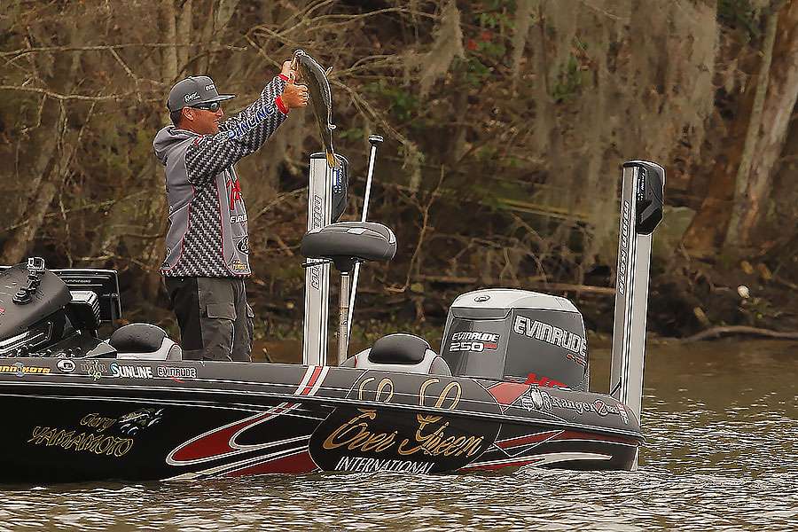 Hite shows his catch to fans and the media.