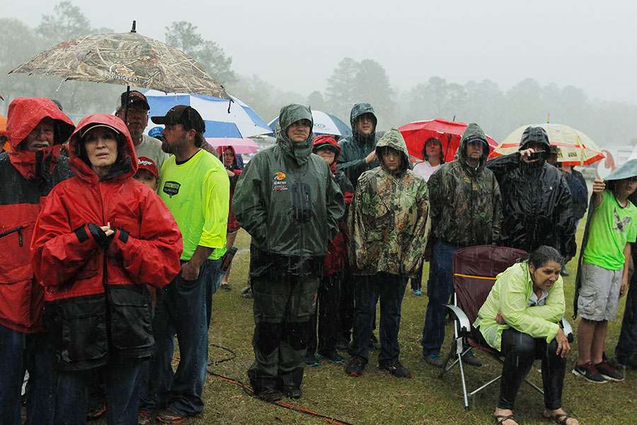 Hard core fans stay despite the rain for the weigh-in!