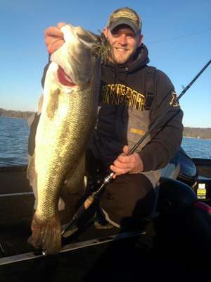 John Figi with a Smith Lake practice bass. He says this one weighed 9.4 pounds.