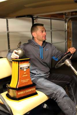 Randy gets ready to give the Classic trophy a tour of the neighborhood. 
