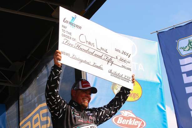 Lane picks up a nice check from Livingston Lures. 