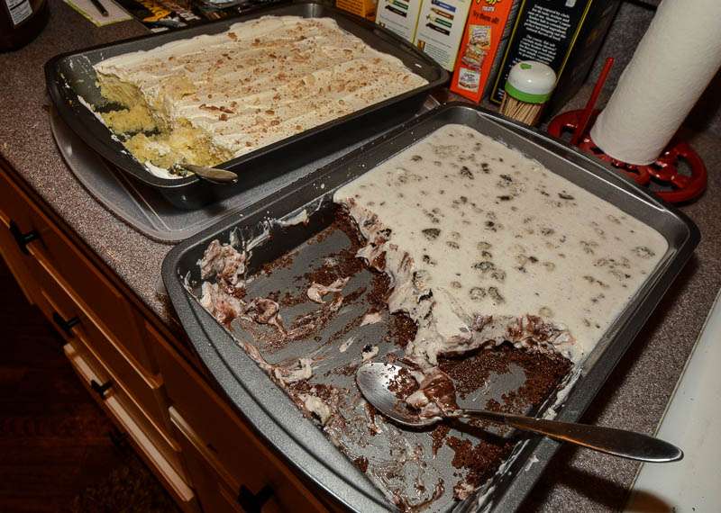 Terry's daughter Christi made these excellent desserts, one lemon and one chocolate (with Oreo cream on top!). 