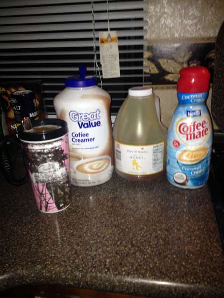 These are the ingredients in my two large cups of coffee each and every day. I like to think I am on a desert island during my coffee time each morning, thus the coconut cream that, by the way, is only sold at Walmart!