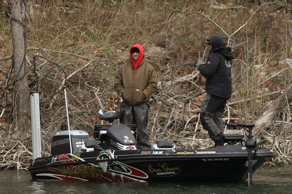 Brett Hite sets the hook on a fish as we arrive.