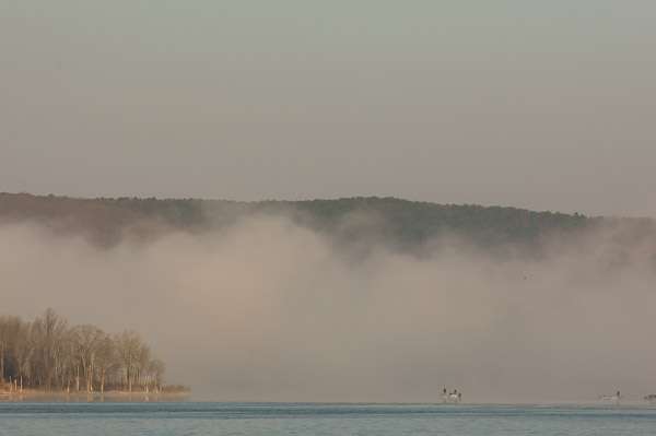 The view of the Table Rock Lake as the morning fog burns off.