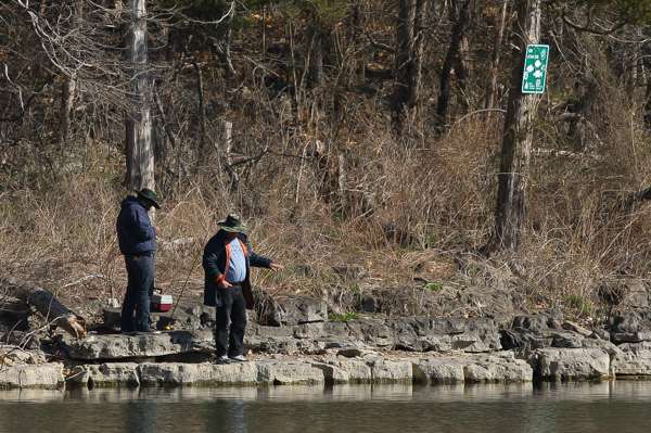 Even the shore anglers are enjoying the cool morning.