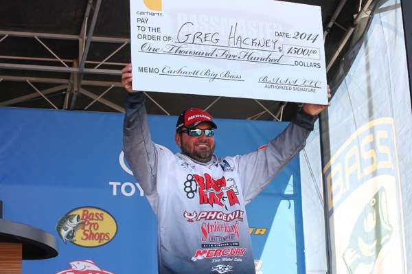 Greg Hackney with his big check from Carhartt.
