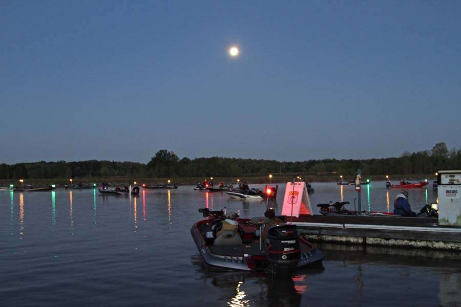 A full moon hangs over the marina as anglers await the start of Day 1.