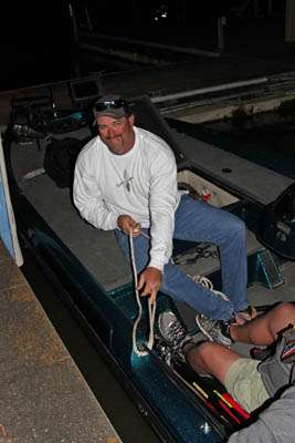 Floridaâs Chad Prough ties off his boat as he waits for the morning launch.