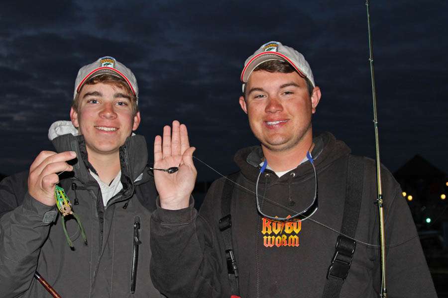Alabama State High School champs Hayden Bartee and Zeke Gossett will fish topwater frogs and punch weed mats with heavy weights.