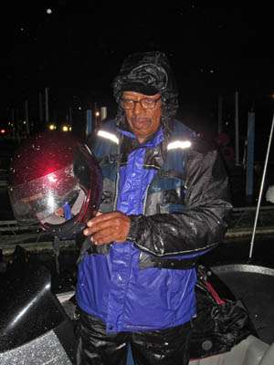 Ken Jordanâs motorcycle helmet will come in handy today when bass boat rides make rain drops feel like bullets.