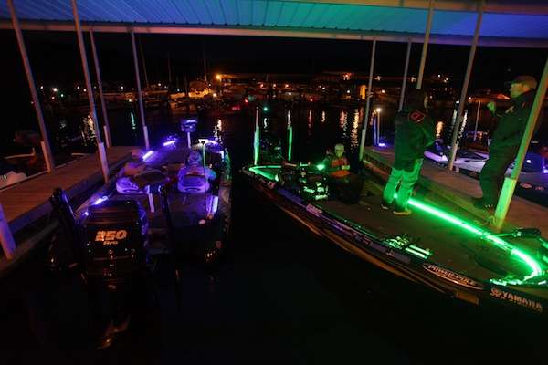 Anglers light up the night prior to take-off.
