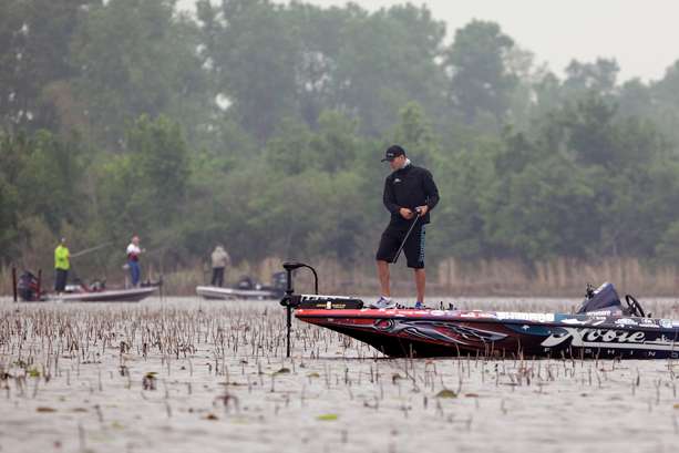 Carl Jocumsen started his morning fishing in an area crowded with several other competitors. 