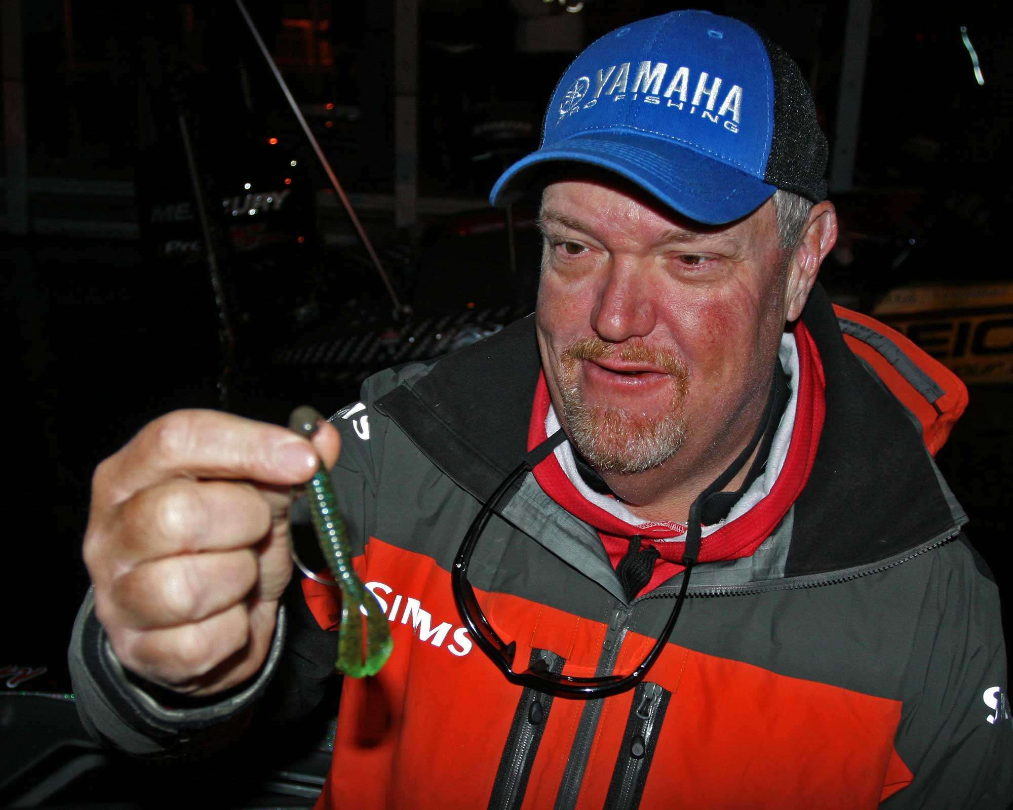 Mark Davis caught hundreds of fish over the four-day event by swimming a Strike King Menace on a Biffle hard head.
