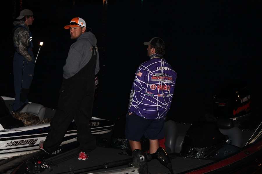 Anglers hangout in the dark waiting for takeoff. 